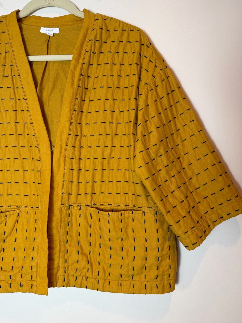 J.Jill Pure Jill Kantha Quilted Kimono Jacket Goldenrod Yellow - Picture 2 of 12